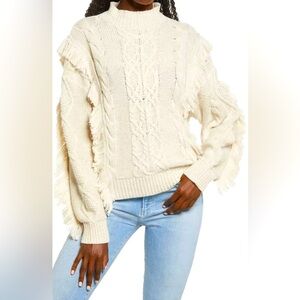 Express Cable Knit Sweater with Fringe